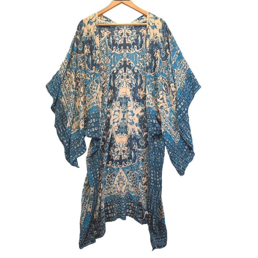 Macchia di Ruggine Blue Cream Damask Batik‎ Kimono Cardigan Viscose One Size